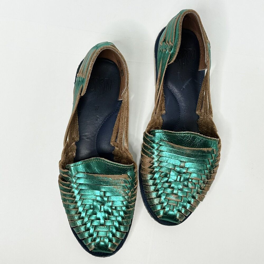 Woven Metallic Teal Flats - Women Shoes